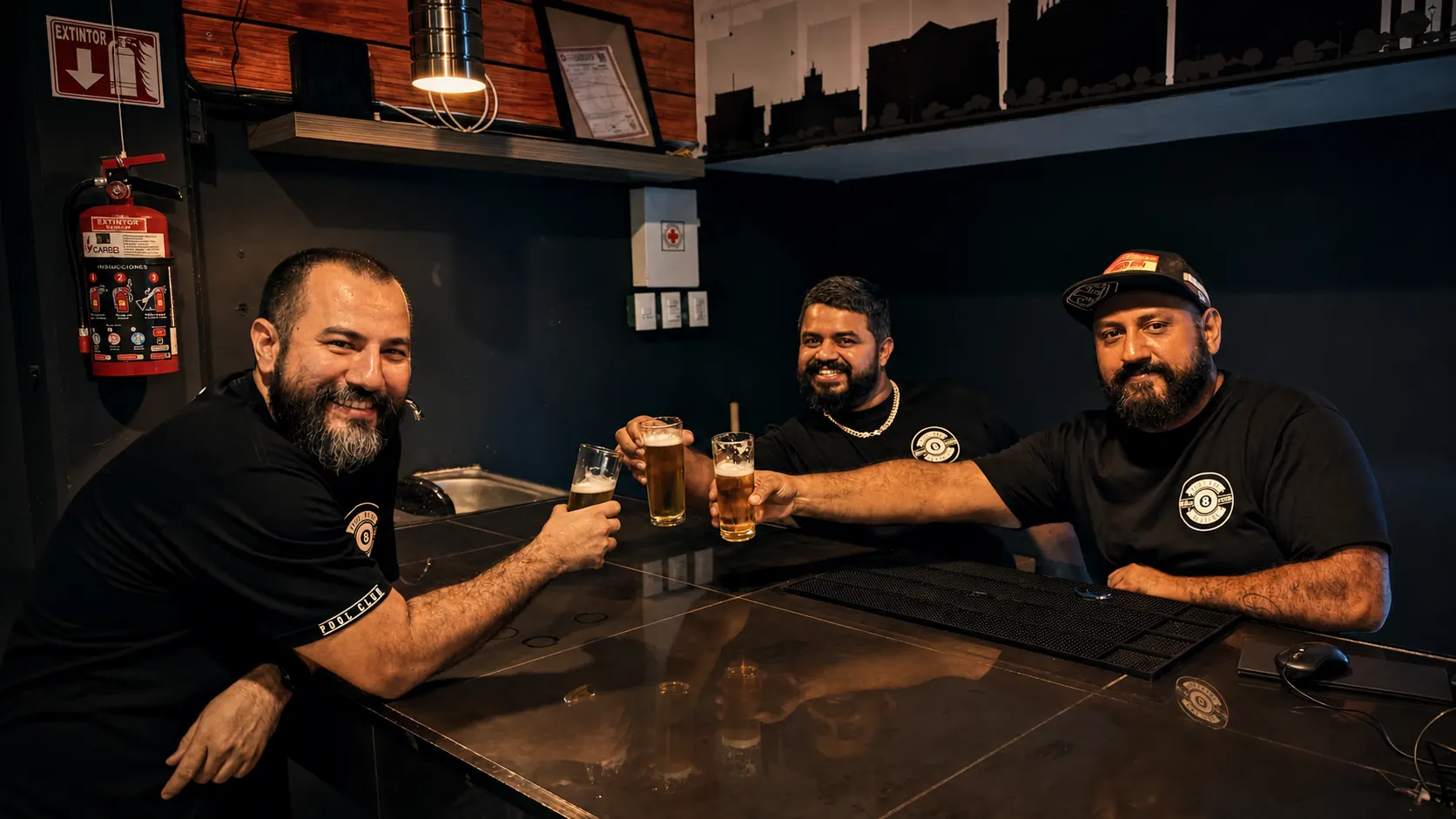 Los tres fundadores de Bola 8 en su primer día